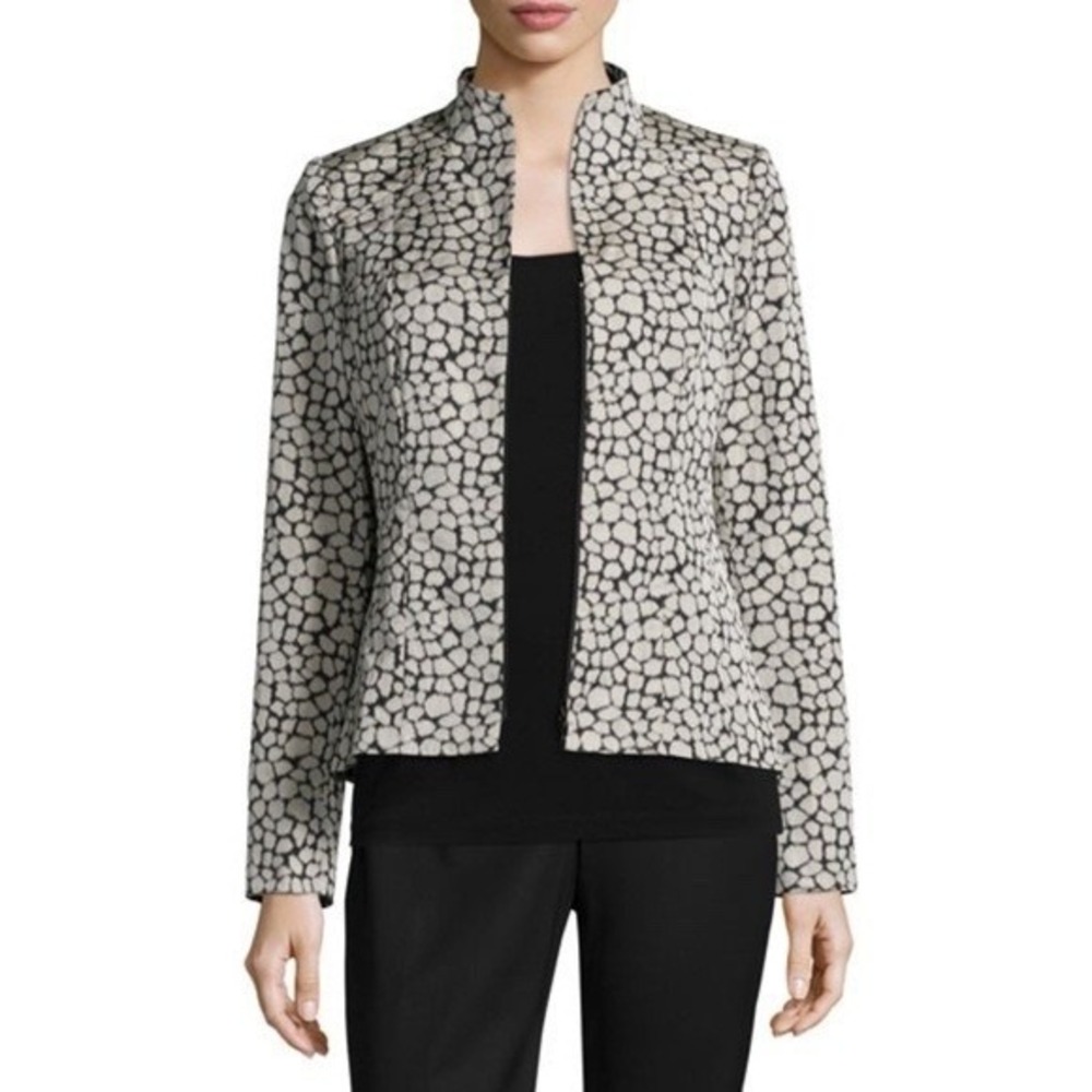 Lafayette 148 New York Women's Size 8 Black White Abstract Print Zip Up Jacket
